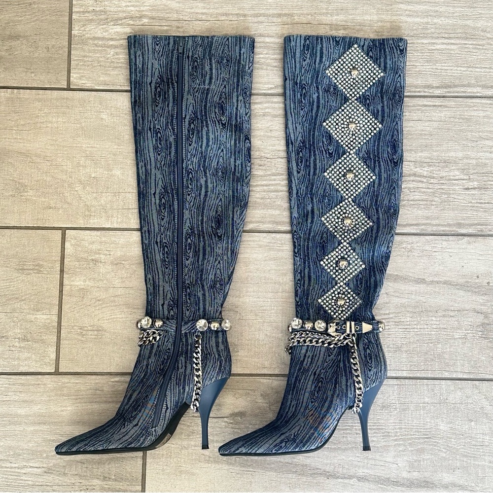 Jeffrey campbell vixxen Blue Embellished Knee-High Boots size 6